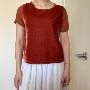Burnt Orange Velvet T-Shirt with Sheer Back